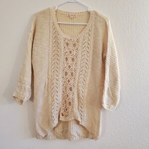 Pink Rose Women's Cream Knit Sweater with Crochet Size M